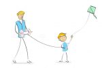 Illustrated Father and Son Kite Flying